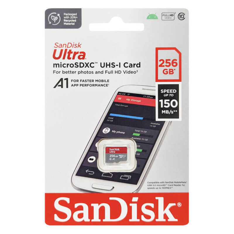 Micro Sd Sandisk 256GB MicroSD Ultra 150MBs Memory Card