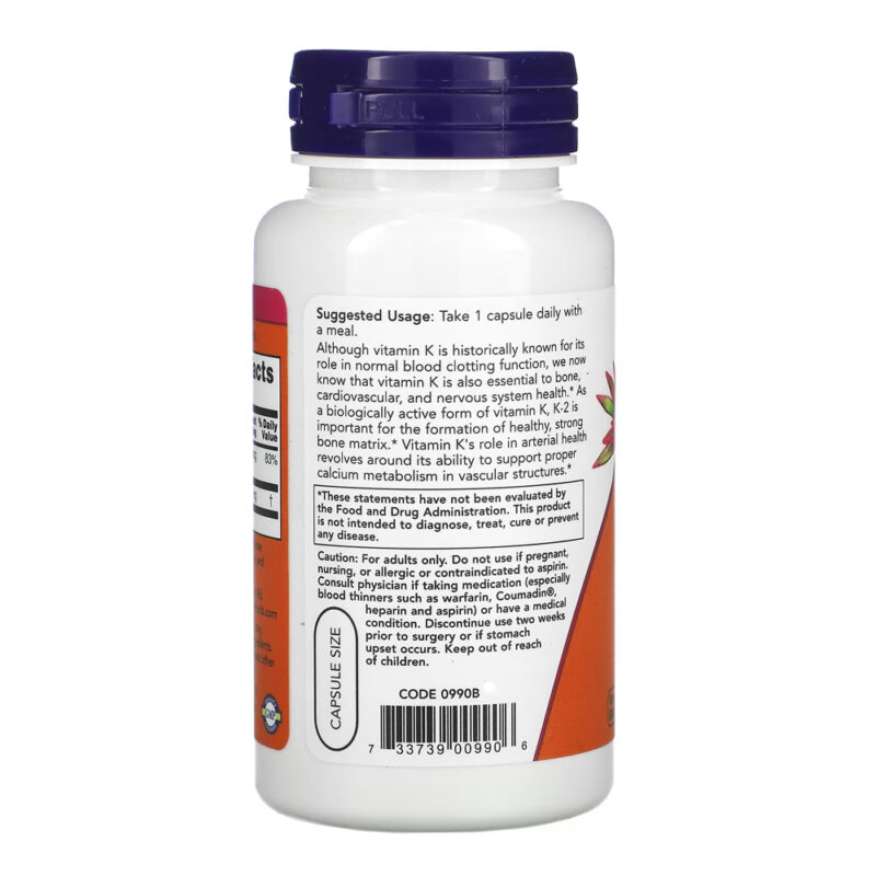 Vitamin K2 100mcg Now Foods 100Veg caps