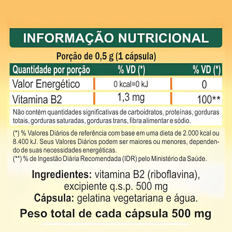 Riboflavina Vitamin B2 500mg Unilife 60 capsules