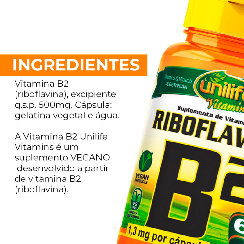 Riboflavina Vitamin B2 500mg Unilife 60 capsules