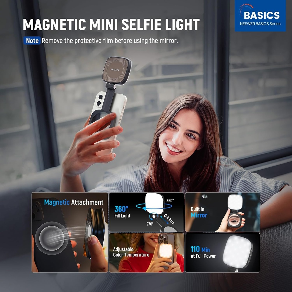 LED Light Selfie Magnetic Neewer NL48B Portable Videos Photos