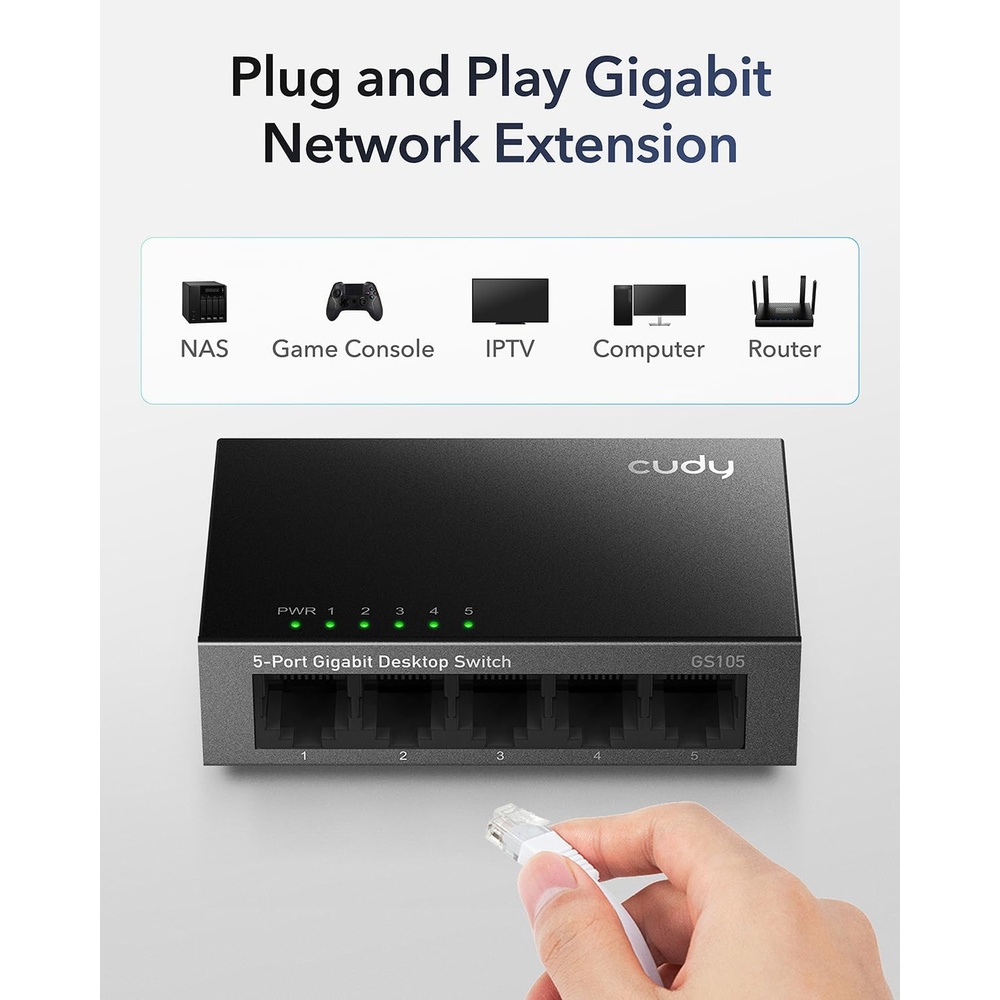Switch Gigabit Ethernet 5 Port 10/100/1000 Cudy Gs105 Black