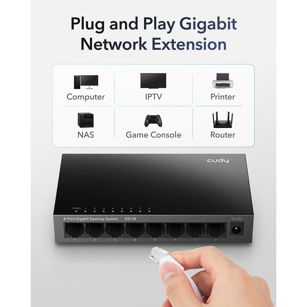 Switch Gigabit Ethernet 8 Port 10/100/1000 Cudy Gs108 Black