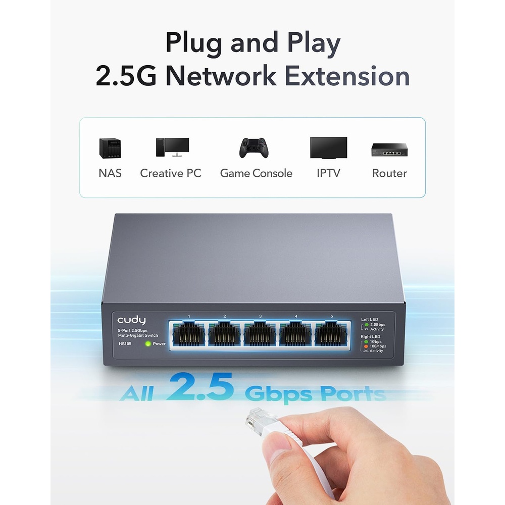 Switch Multigigabit 5 Ports 2.5g Ethernet Metal Cudy Hs105