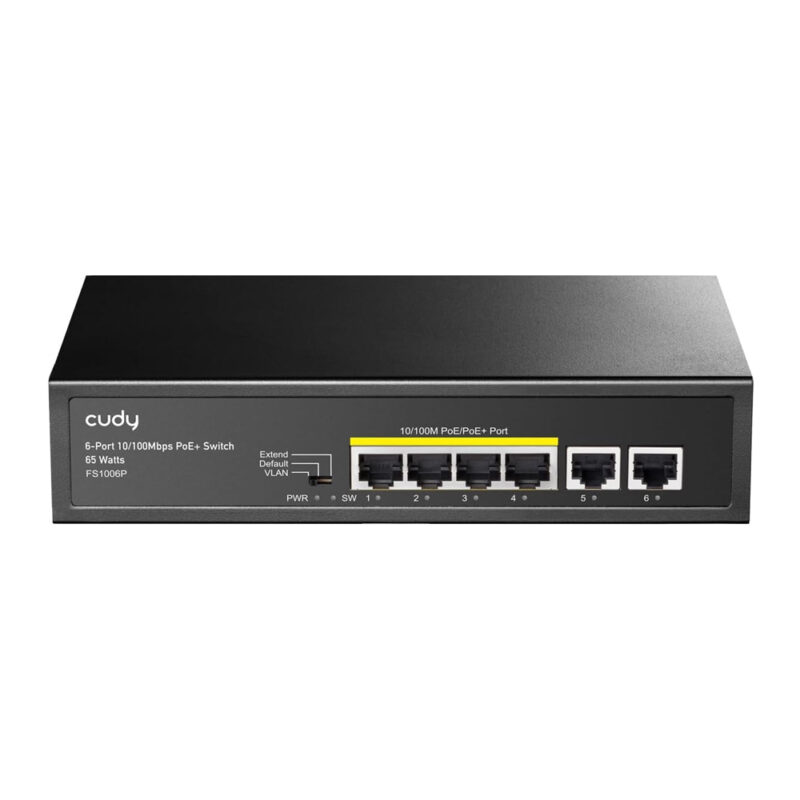 Switch PoE+ 6 Ports 4 PoE 2 Uplink 60W 10/100 VLAN CFTV