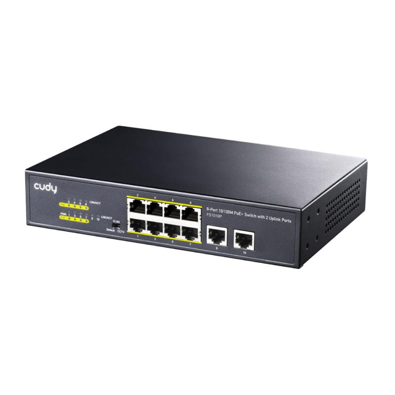 Switch PoE+ 10 Ports 120W 8 PoE 2 Uplink VLAN CFTV 4kV IP