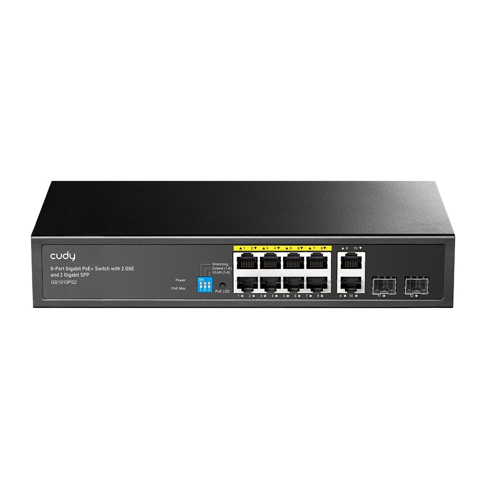 Switch PoE+ 8 Ports 120W 2 Uplink 2 SFP Gigabit 250M IP