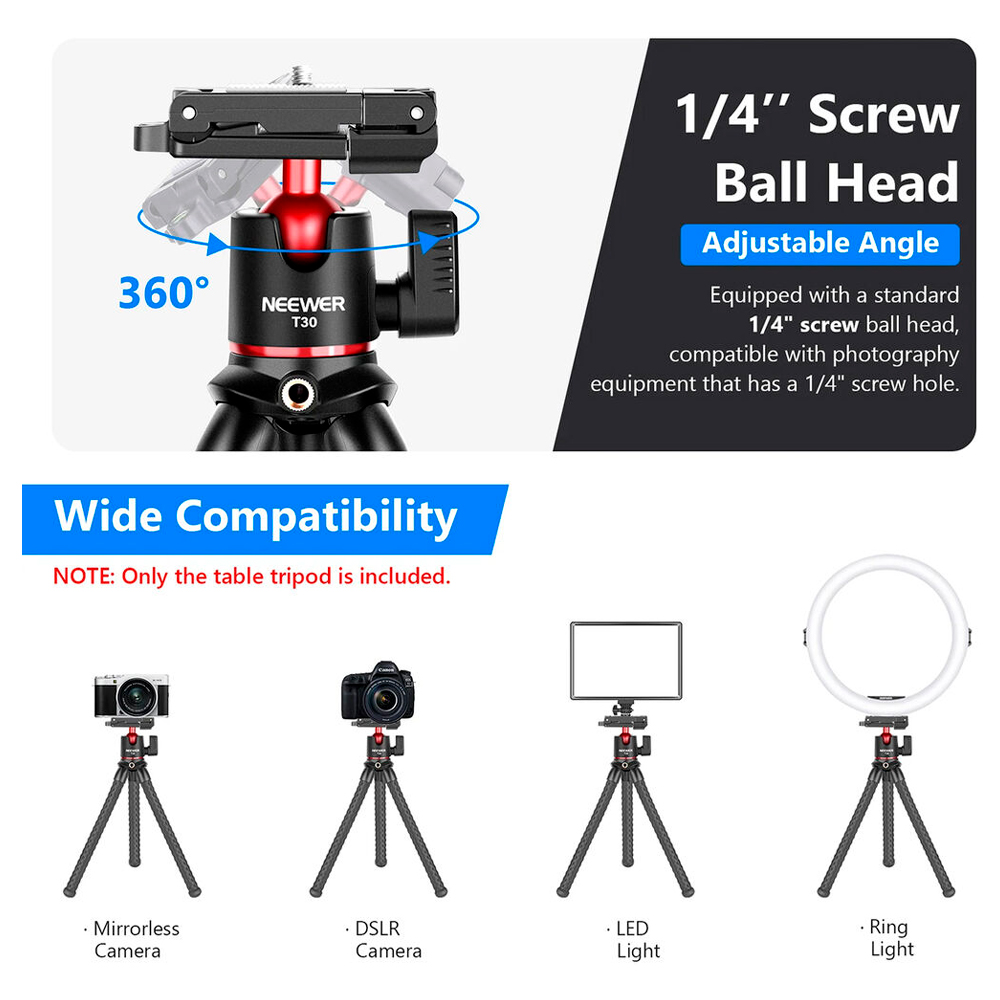Mini Tripod Flexible Neewer T30 p/Camera/Smartphone Black