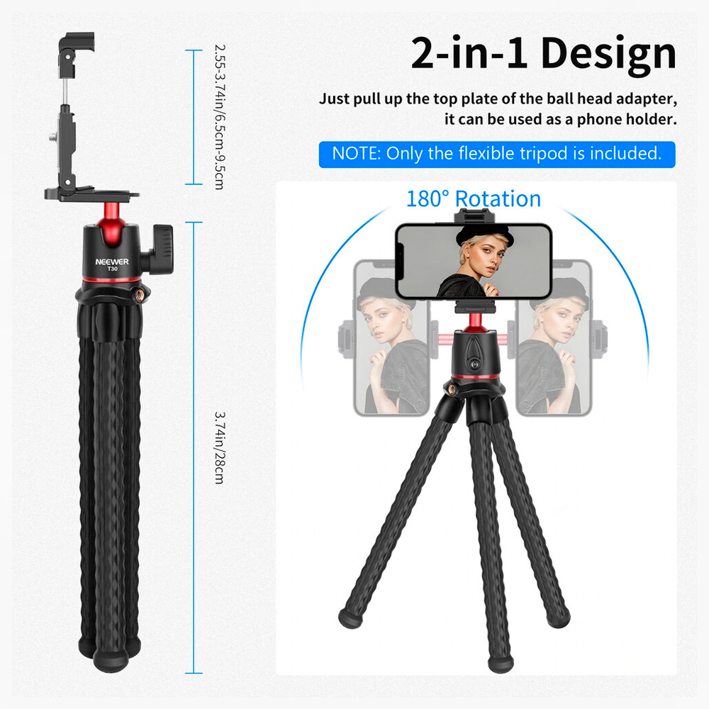 Mini Tripod Flexible Neewer T30 p/Camera/Smartphone Black