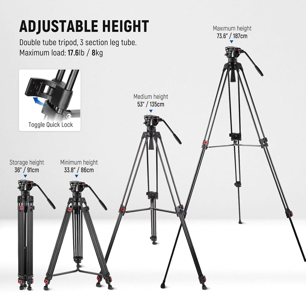 Tripod of Video Neewer with Head Fluid, Card QR Black