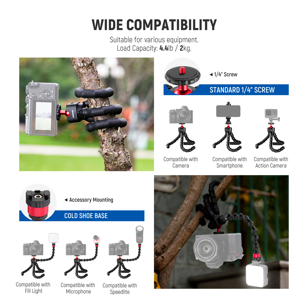 Tripod Flexible Neewer T91 1/4" p/Camera Smartphone Black