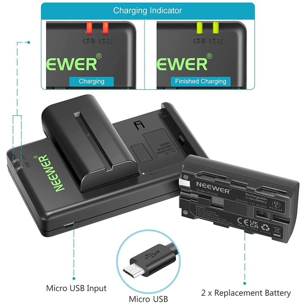 Neewer Charger Dual, Battery NP-F550 Compatible Sony