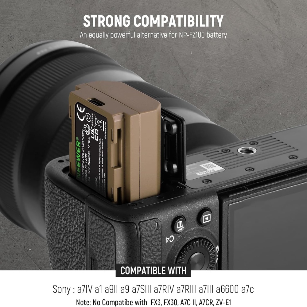 Neewer Battery NP-FZ100 USB-C for Sony Alpha Mirrorless
