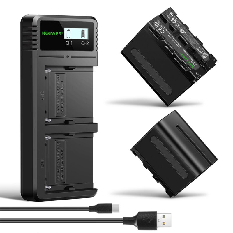 Neewer Charger Dual Usb + 2 Batteries Np-f970 7800mah